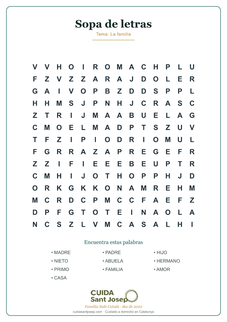 Sopa de letras para personas mayores 2