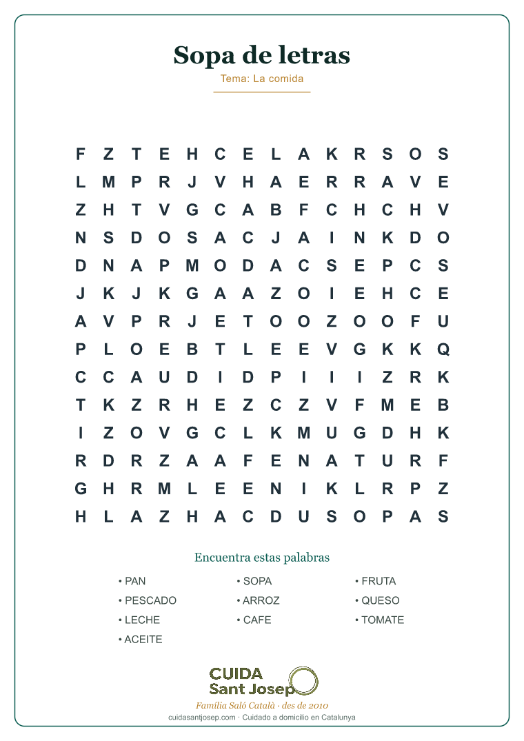 Sopa de letras para personas mayores 3