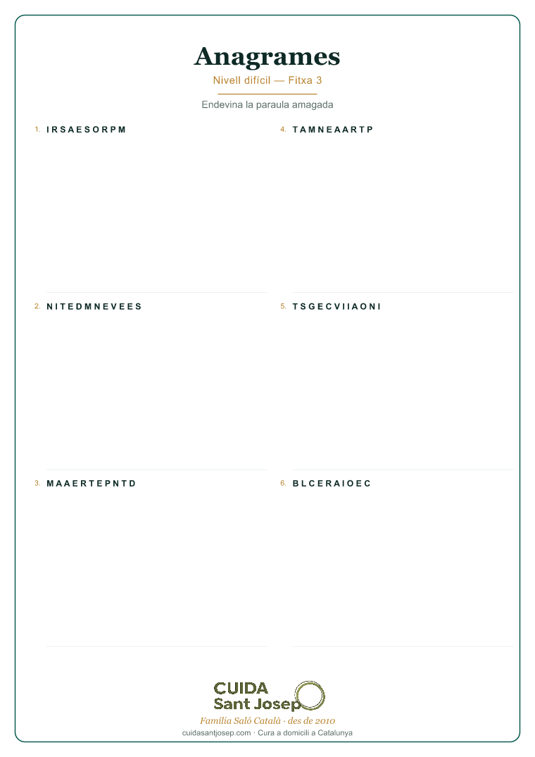 Anagrames gent gran Nivell difícil fitxa 3 PDF gratis