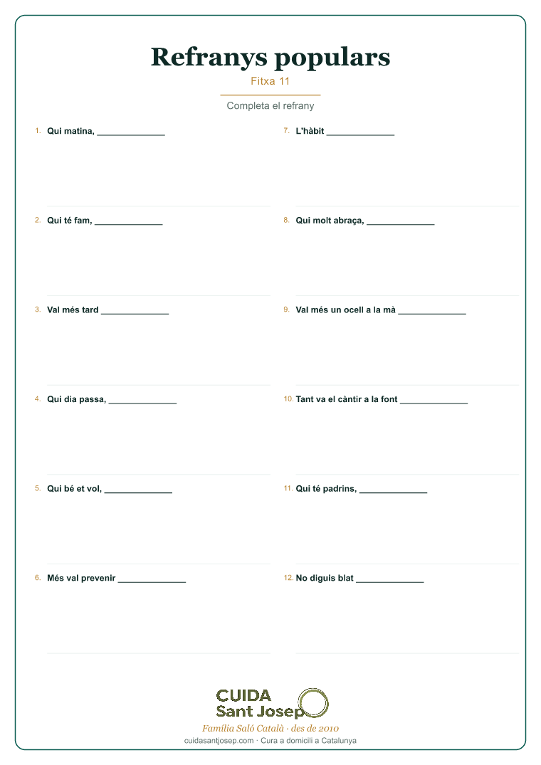 Refranys populars gent gran fitxa 11 PDF gratis