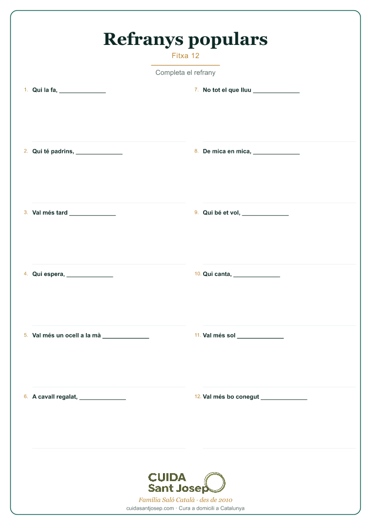 Refranys populars gent gran fitxa 12 PDF gratis
