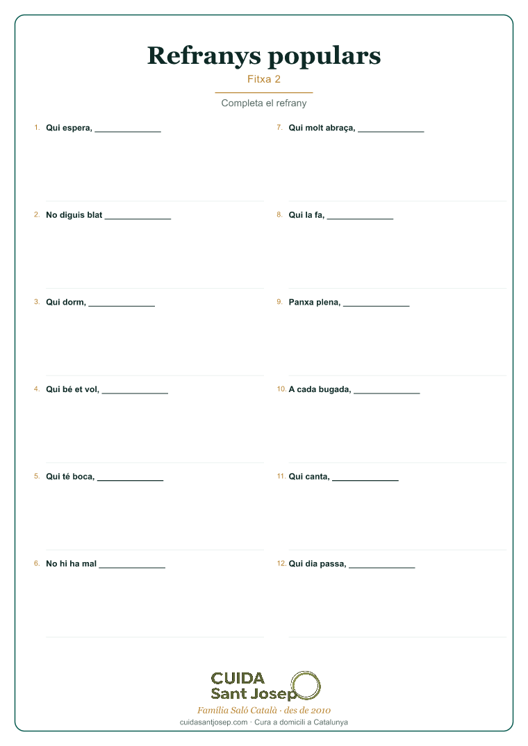 Refranys populars gent gran fitxa 2 PDF gratis