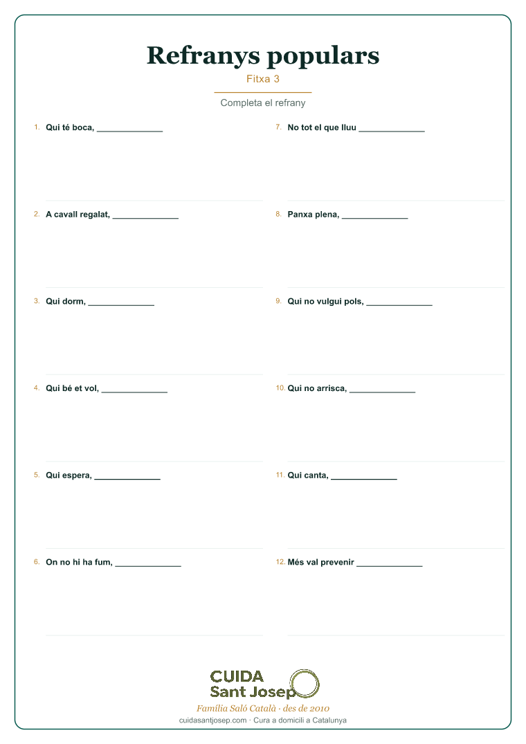 Refranys populars gent gran fitxa 3 PDF gratis