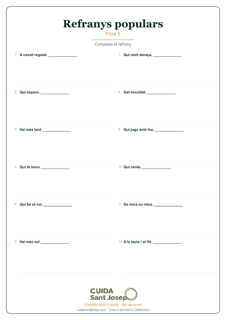 Refranys populars gent gran fitxa 5 PDF gratis