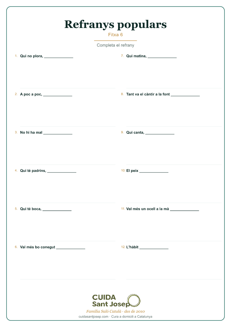 Refranys populars gent gran fitxa 6 PDF gratis