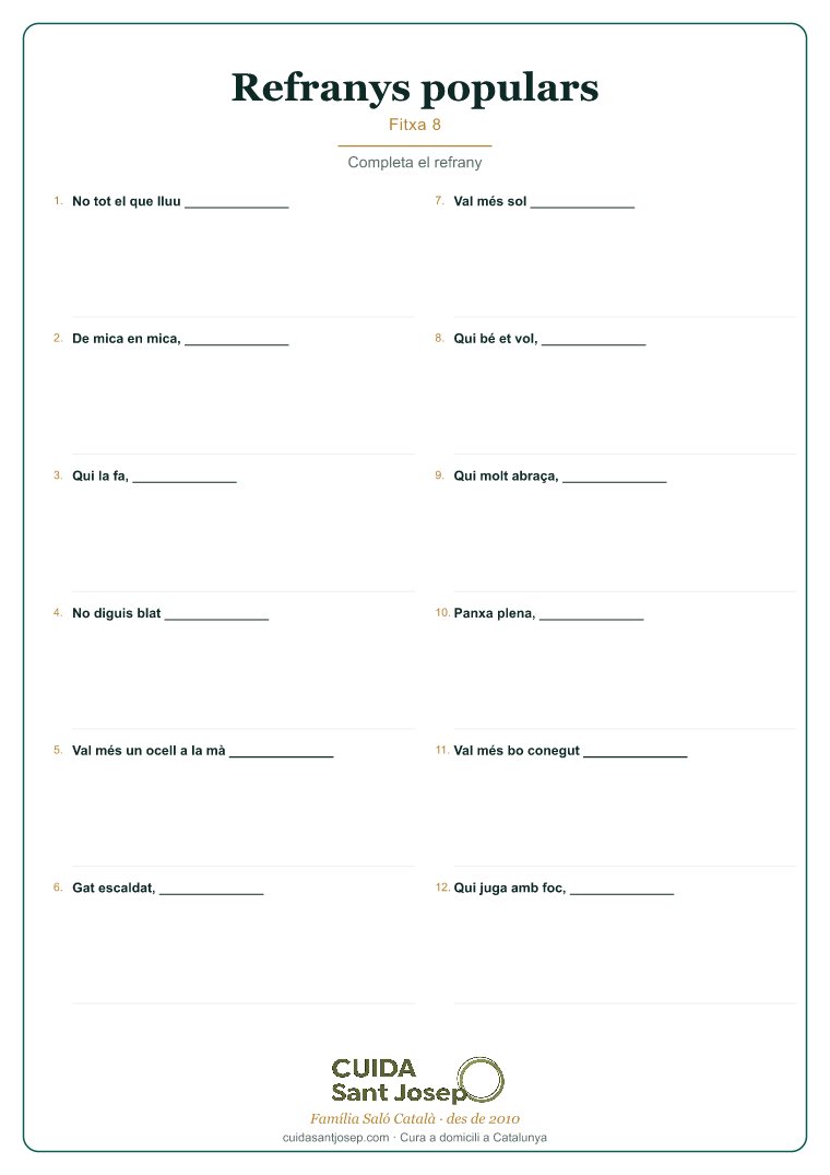 Refranys populars gent gran fitxa 8 PDF gratis