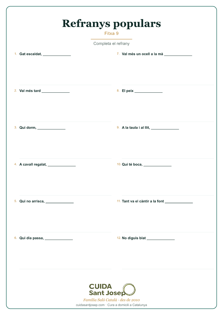 Refranys populars gent gran fitxa 9 PDF gratis