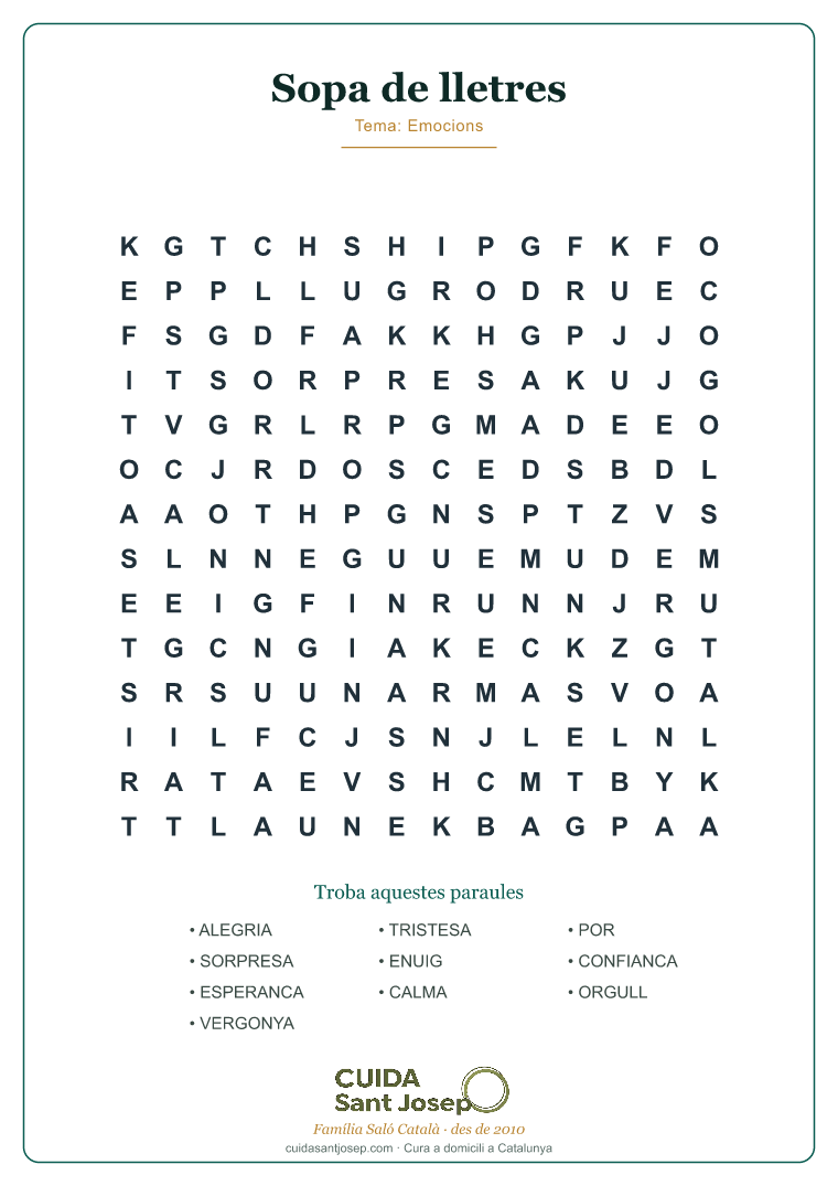 Sopa de lletres gent gran tema Emocions PDF gratis