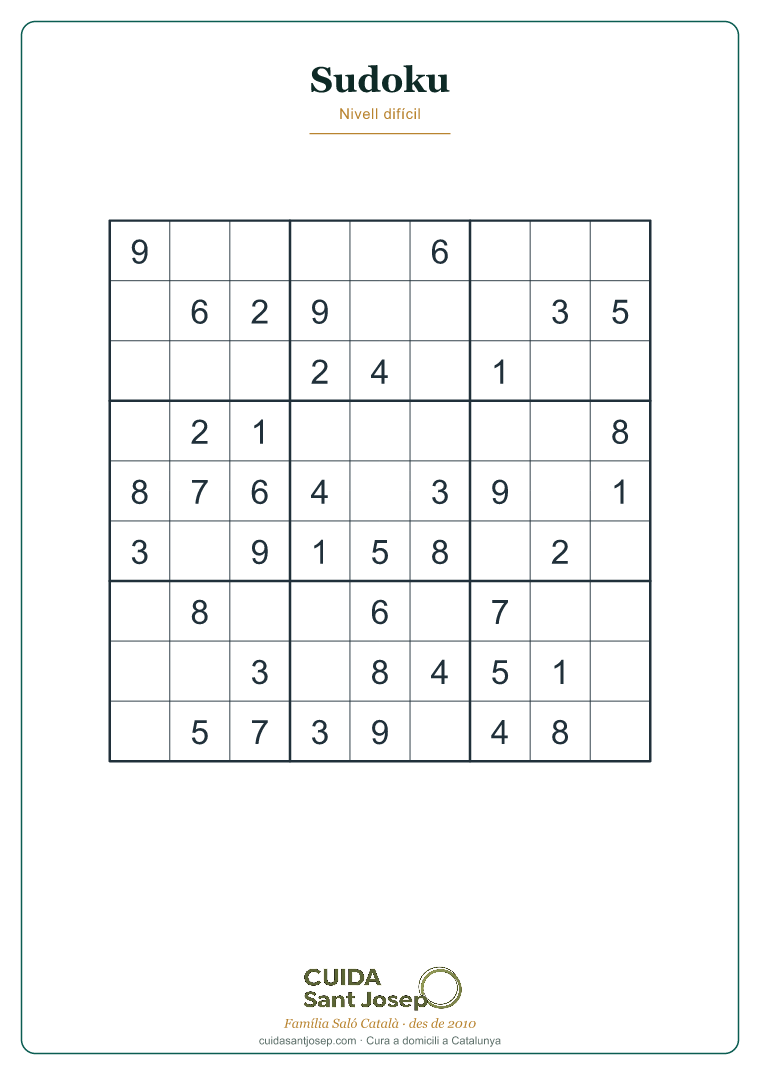 Sudoku gent gran fitxa 9 PDF gratis