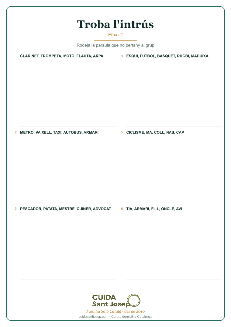 Troba l'intrús gent gran fitxa 2 PDF gratis