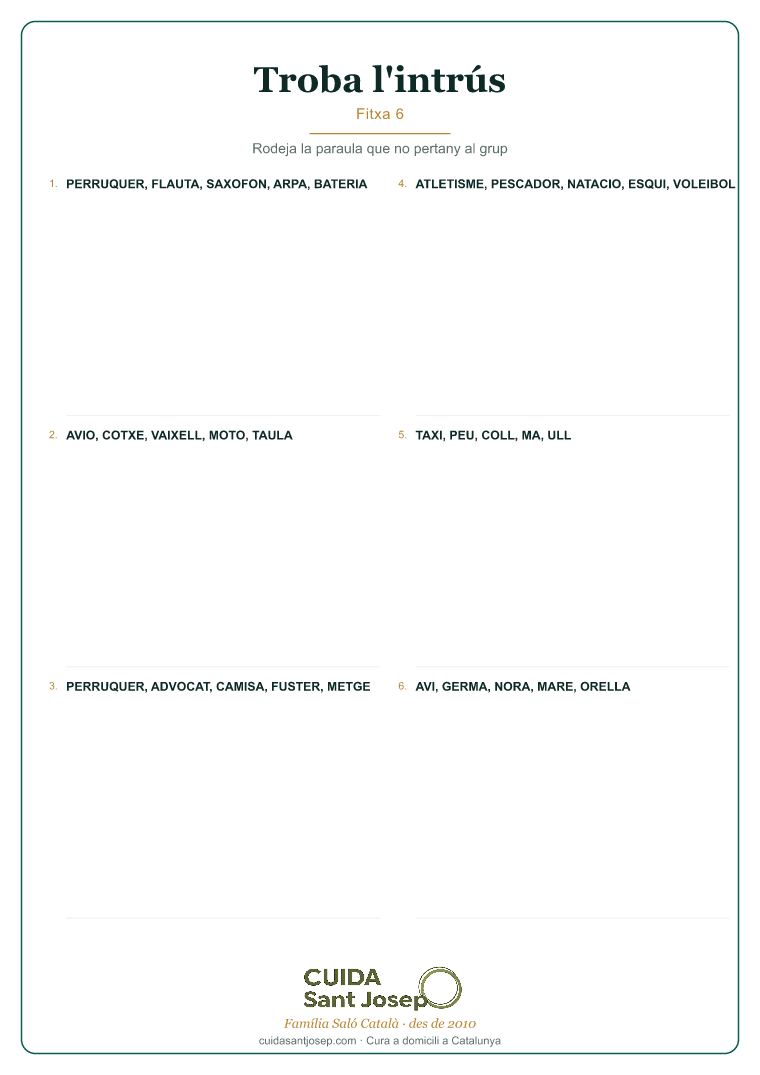 Troba l'intrús gent gran fitxa 6 PDF gratis